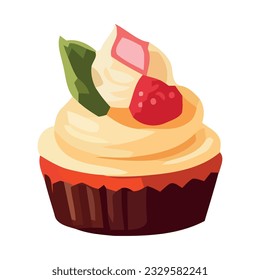 Sweet cupcakes with cream and berry decoration icon isolated