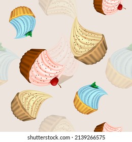 Sweet cupcakes with a cream cap on top. Festive and tasty postcard.