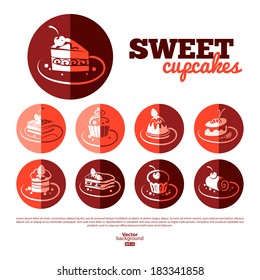 Sweet cupcakes. Flat icon set. Menu design	