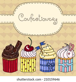 Sweet cupcakes. Hand drawn vector illustration.