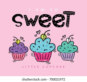 Sweet cupcakes illustration design / Textile graphic print