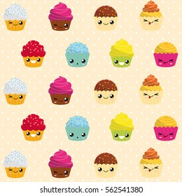 Sweet Cupcakes pattern. Vector illustration.