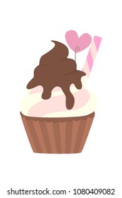 Sweet cupcakes set with cream and berries.
