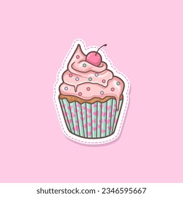 Sweet cupcakes set with cream and berries.