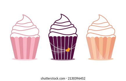 Sweet Cupcakes set with outline frosting