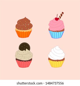 Sweet Cupcakes Vector Collection- 4 Cupcakes 