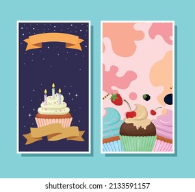 sweet cupcakes vertical banner design
