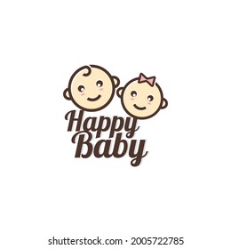 Sweet cute baby girl and boy logo design