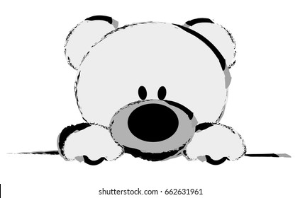 Sweet, cute  bear in greyscale