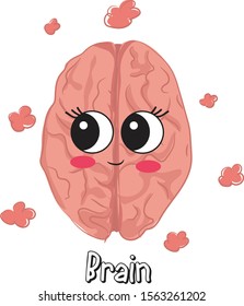 Sweet, cute brain cartoon character. Vector illustration