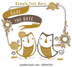 Sweet cute couple owl in garden