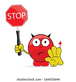 sweet and cute devil with sign stop vector