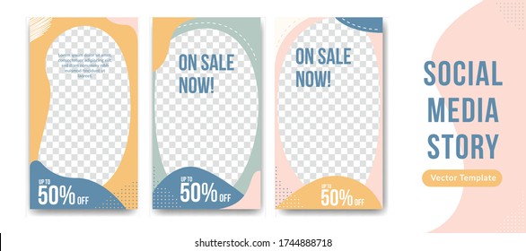 Sweet and cute editable social media instagram story vector design template in abstract flat pop pastel liquid trendy soft for promotion and discount