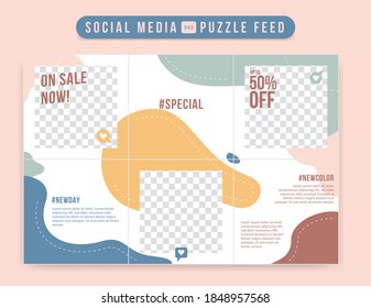 Sweet and cute editable social media instagram ig grid post puzzle feed vector design template in abstract flat pastel liquid trendy soft with love icon
