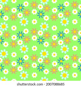 Süße und süße Blumen nahtloses Muster, isoliert pastellfarben auf hellgrünem Hintergrund. Geeignet für Dekoration, Tapete, Wickelpapier, Stoff und so weiter.