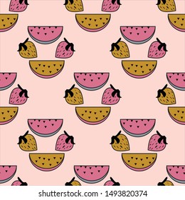 Sweet and Cute Fruits Seamless Pattern Illustration. Can use for print, template, fabric, presentation, textile, banner, poster, wallpaper, poster