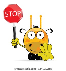 sweet and cute giraffe with sign stop vector