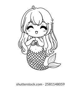 sweet and cute happy Mermaid coloring