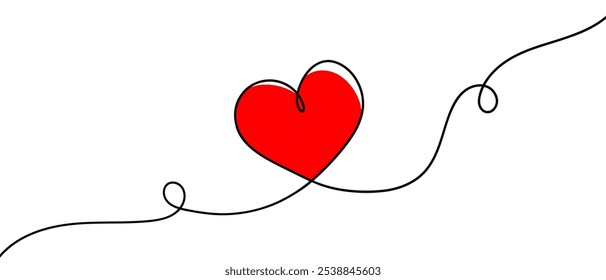 Dulce y lindo corazón. Dibujo continuo de una línea