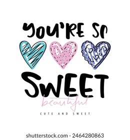 Sweet and cute heart shape drawings. Vector illustration design for fashion, tee, t shirt, poster, print, graphic.