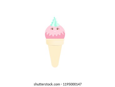 sweet and cute ice cream cone. lovely smiling and face cartoon vector illustration