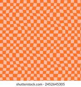 Sweet cute kitschy beige white soft pastel peach pink orange curvilinear checkerboard