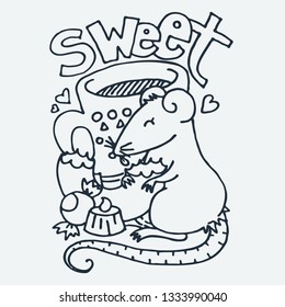 Sweet. Cute little animal with lettering. Cartoon hand drawn vector illustration. Nice for baby t-shirt print, greeting and invitation card, fashion print design, kids wear, baby shower celebration.