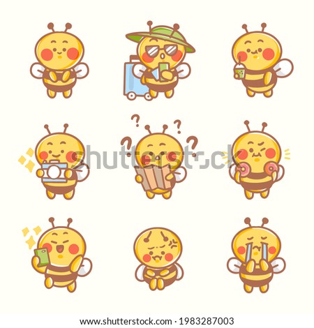 Sweet Cute Little Bee Character Premium Vector Doodle Illustration