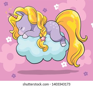 Sweet cute little kawaii unicorn sleep