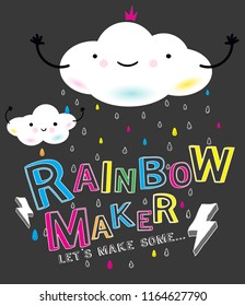 sweet and cute little rainbow makers on duty.this colorful graphic have blue,pink,yellow and white colors.Rainbow colors make it more energetic.