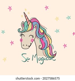 Sweet, cute, little unicorn, colorful and magical isolated