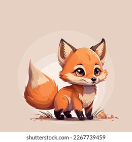 Sweet cute little and young fox. Lovely vector graphics.