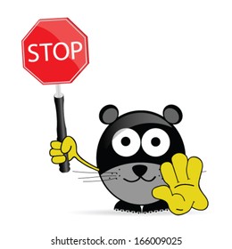 sweet and cute mouse with sign stop vector