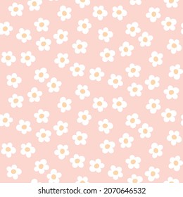 Sweet cute pink hand-drawn seamless floral pattern on pink background