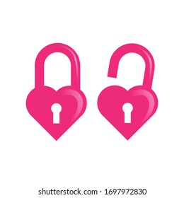 sweet and cute pink love lock and unlock icon set