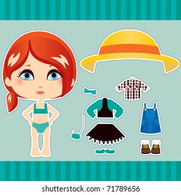 Sweet and cute red haired fashion girl clothes collection set