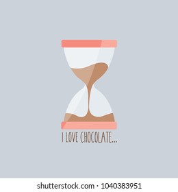 sweet & cute sauce chocolate fondue treat. time isolated cartoon. dessert flat design candy in Hourglass. melting melted inside vector. concept & ceative idea. i love chocolate text. simple art card