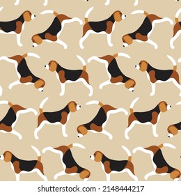 Sweet cute seamless repeat beagle dog puppy pet animal vector pattern on pastel beige neutral background