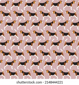 Sweet cute seamless repeat beagle dog puppy pet animal vector pattern on pastel pink background. Beagles in a row.