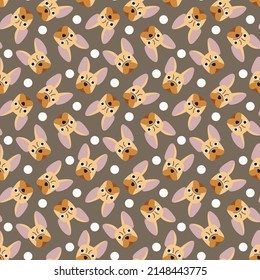 Sweet cute seamless repeat bulldog dog puppy pet animal vector pattern on pastel background. Cute bulldog faces.