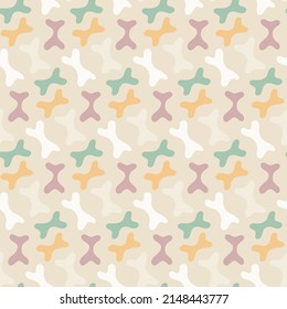 Sweet cute seamless repeat colourful bones dog puppy pet animal vector pattern on pastel beige background