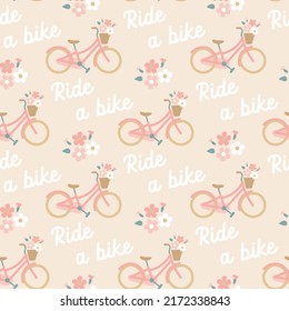 dulce lindo sin costura repetir bicicleta romántica boho con patrón de canasta de flores en colores beige claro