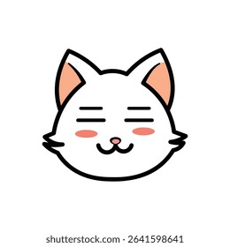 A sweet and cute white cat face illustration with simple flat eyes and rosy cheeks, showing a calm and content expression. Perfect for emotes, kids' designs, or pets.