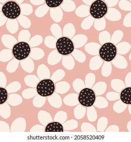 Sweet Daisy Pattern in Pink Seamless Repeat Vector pattern Cute Girly Flowers in Scandinavian Style