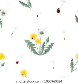 Sweet dandelion vector seamless pattern design. Surface pattern design. Great for summer vintage fabric, wallpaper, giftwrap, scrapbooking. Wildflowers on white background