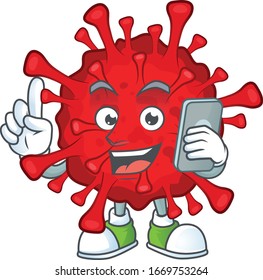 A sweet dangerous coronaviruses cartoon design style speaking on phone