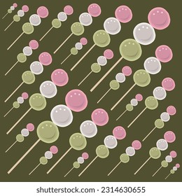 Sweet dango flat vector illustration. Cute dumpling dango dessert cartoon vector illustration for graphic design and decorative element