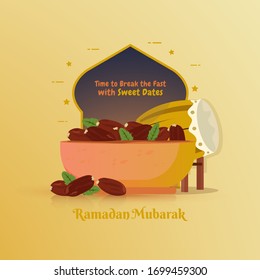 Sweet dates for breaking the fast, Islamic Ramadan greeting post concept