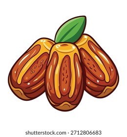 Dulces dátiles sobre fondo blanco - Ilustración vectorial de bocadillos saludables