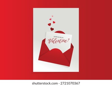 Sweet Valentine’s Day illustration featuring a red envelope and heartfelt proposal card.